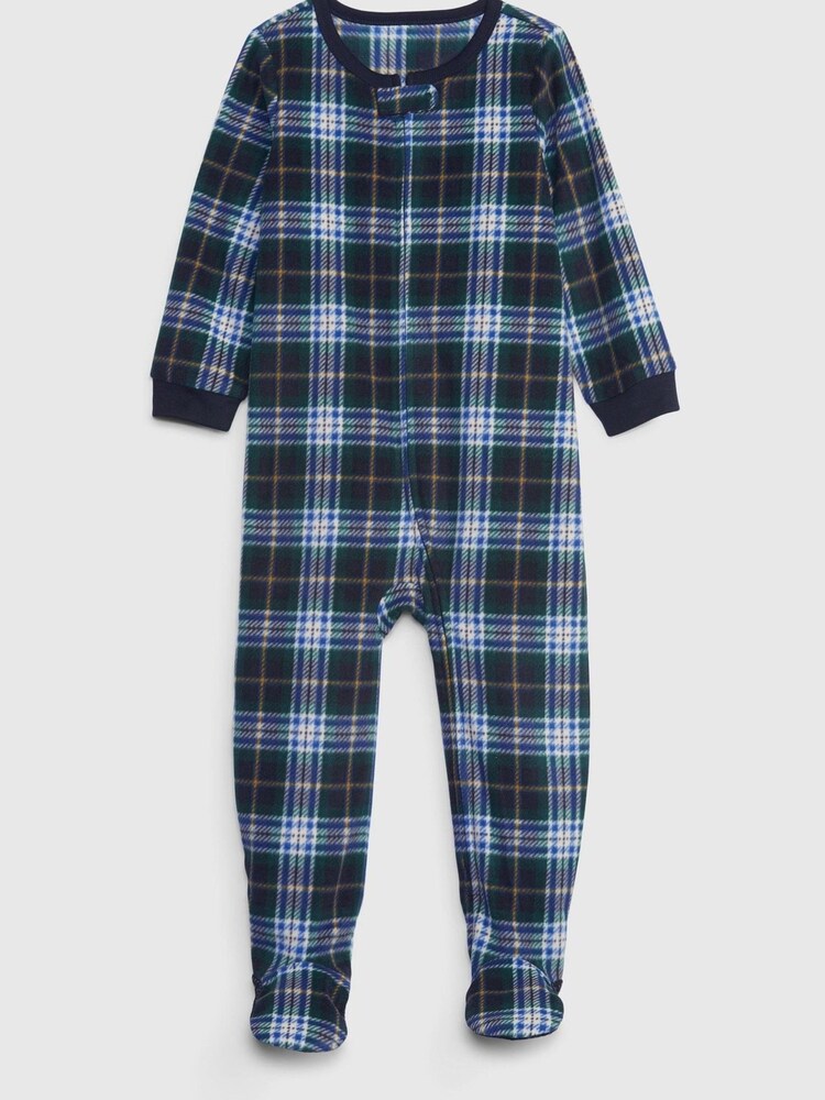 Gap Blue & Green Check Print Pyjama Footed Toddler Sleepsuit - Image 1 of 1
