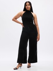 Gap Black Velvet Mock Neck Halter Jumpsuit - Image 4 of 5