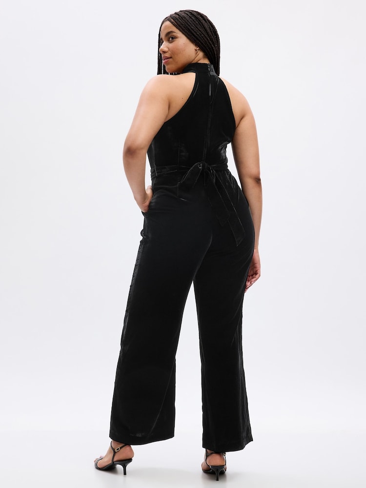 Gap Black Velvet Mock Neck Halter Jumpsuit - Image 5 of 5