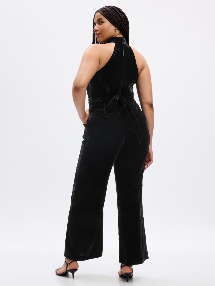 Gap Black Velvet Mock Neck Halter Jumpsuit - Image 5 of 5 Gap Black Velvet Mock Neck Halter Jumpsuit - Image 5 of 5