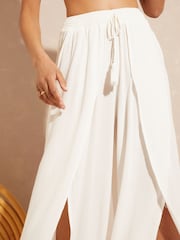 Love & Roses White Split Detail Beach Tie Front Trousers - Image 3 of 4