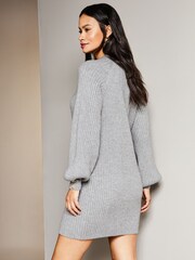 Lipsy Charcoal Grey Long Sleeve High Neck Knitted Mini Dress - Image 2 of 4