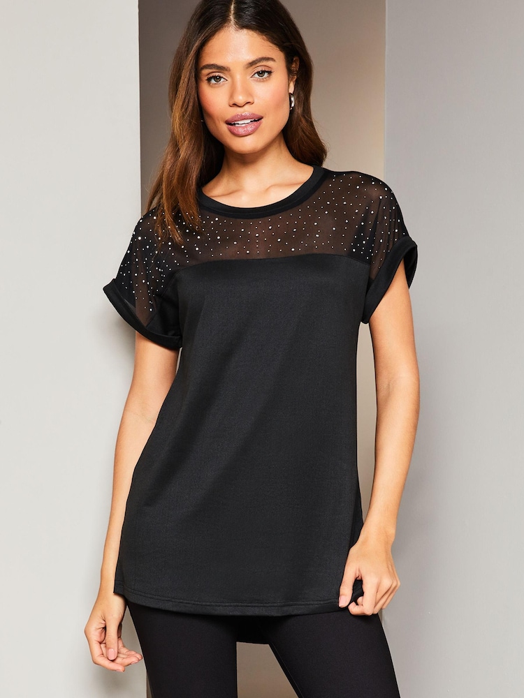 Lipsy Black Hotfix Mesh Tunic - Image 1 of 4
