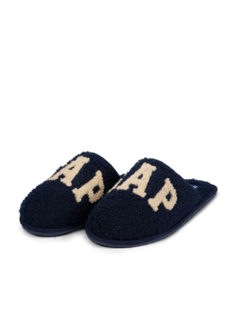Gap Navy Blue Women's Plano Logo Borg Slippers - Image 1 of 5