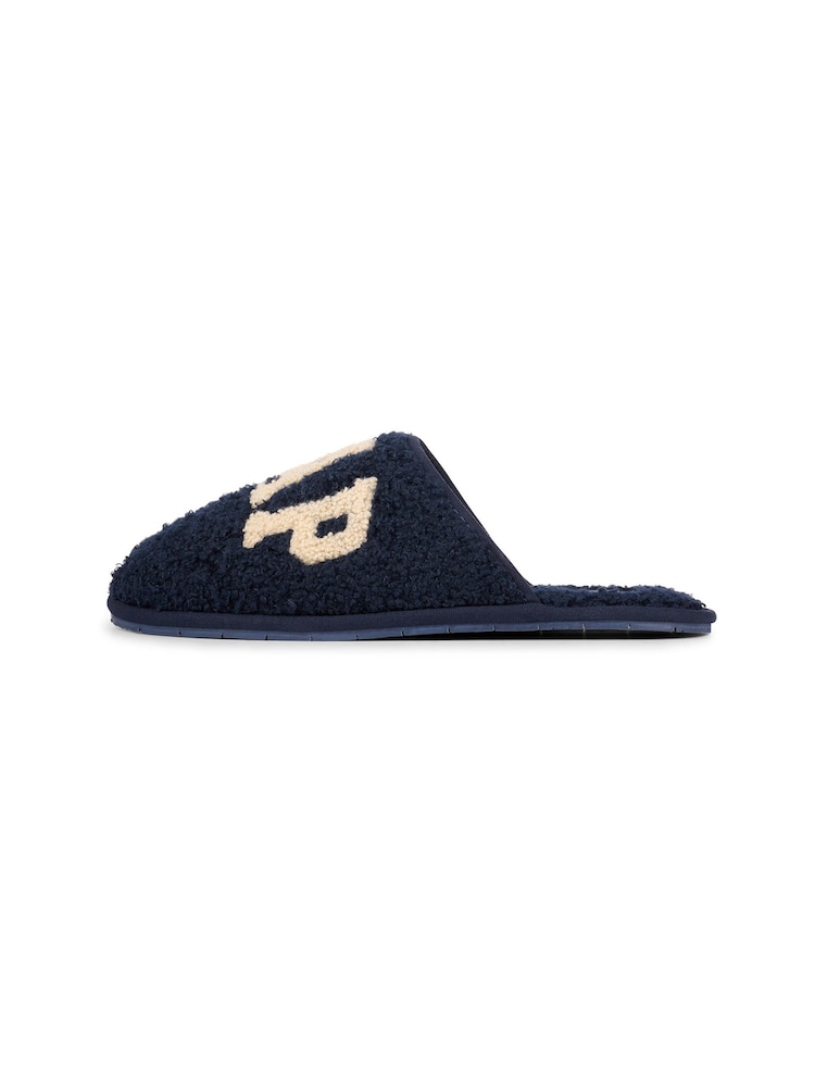 Gap Navy Blue Women's Plano Logo Borg Slippers - Image 2 of 5