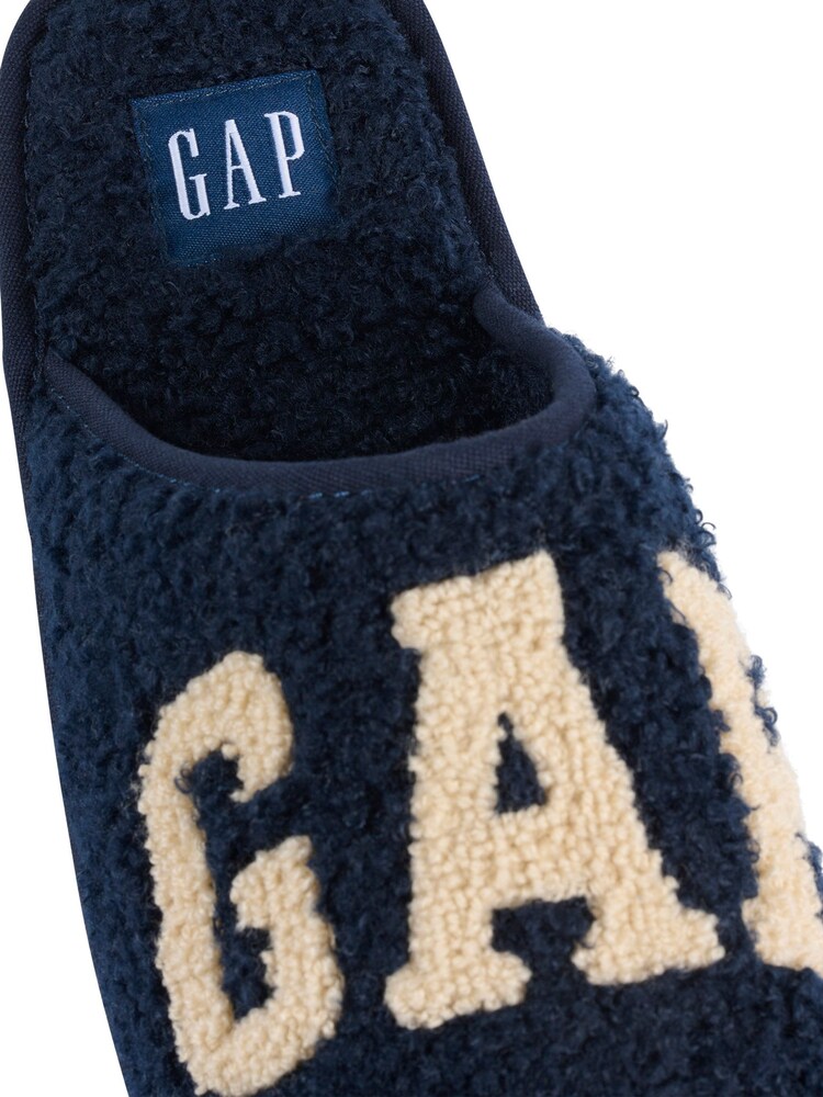 Gap Navy Blue Women's Plano Logo Borg Slippers - Image 5 of 5