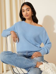Friends Like These Pale Blue Off The Shoulder Jumper - Image 1 of 4