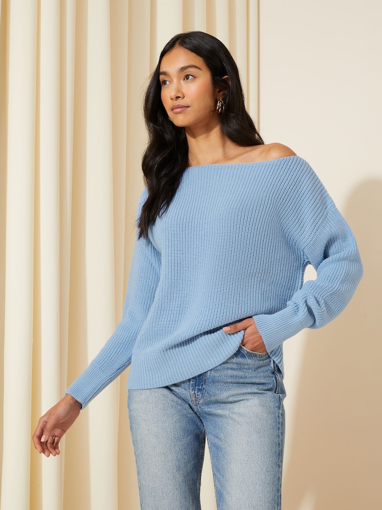 Friends Like These Pale Blue Off The Shoulder Jumper - Image 2 of 4 Friends Like These Pale Blue Off The Shoulder Jumper - Image 2 of 4