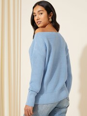 Friends Like These Pale Blue Off The Shoulder Jumper - Image 4 of 4