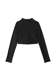 Victoria's Secret PINK Pure Black Long Sleeve Cropped Rash Guard Top - Image 3 of 4