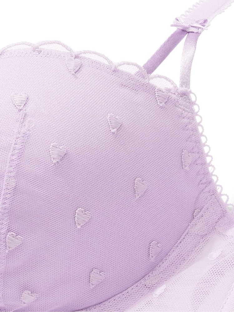 Victoria's Secret PINK Pastel Lilac Purple Heart Embroidery Balcony Lace Bra - Image 4 of 4