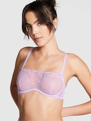 Victoria's Secret PINK Pastel Lilac Purple Heart Embroidery Unlined Demi Lace Bra - Image 1 of 4