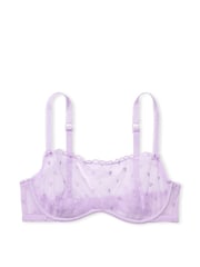 Victoria's Secret PINK Pastel Lilac Purple Heart Embroidery Unlined Demi Lace Bra - Image 3 of 4