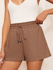 Friends Like These Taupe Brown Linen Look Drawstring Shorts - Image 3 of 4
