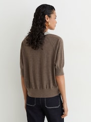 Reiss Taupe Brown Neva Wool Open-Collar Short-Sleeve Polo Shirt - Image 5 of 6