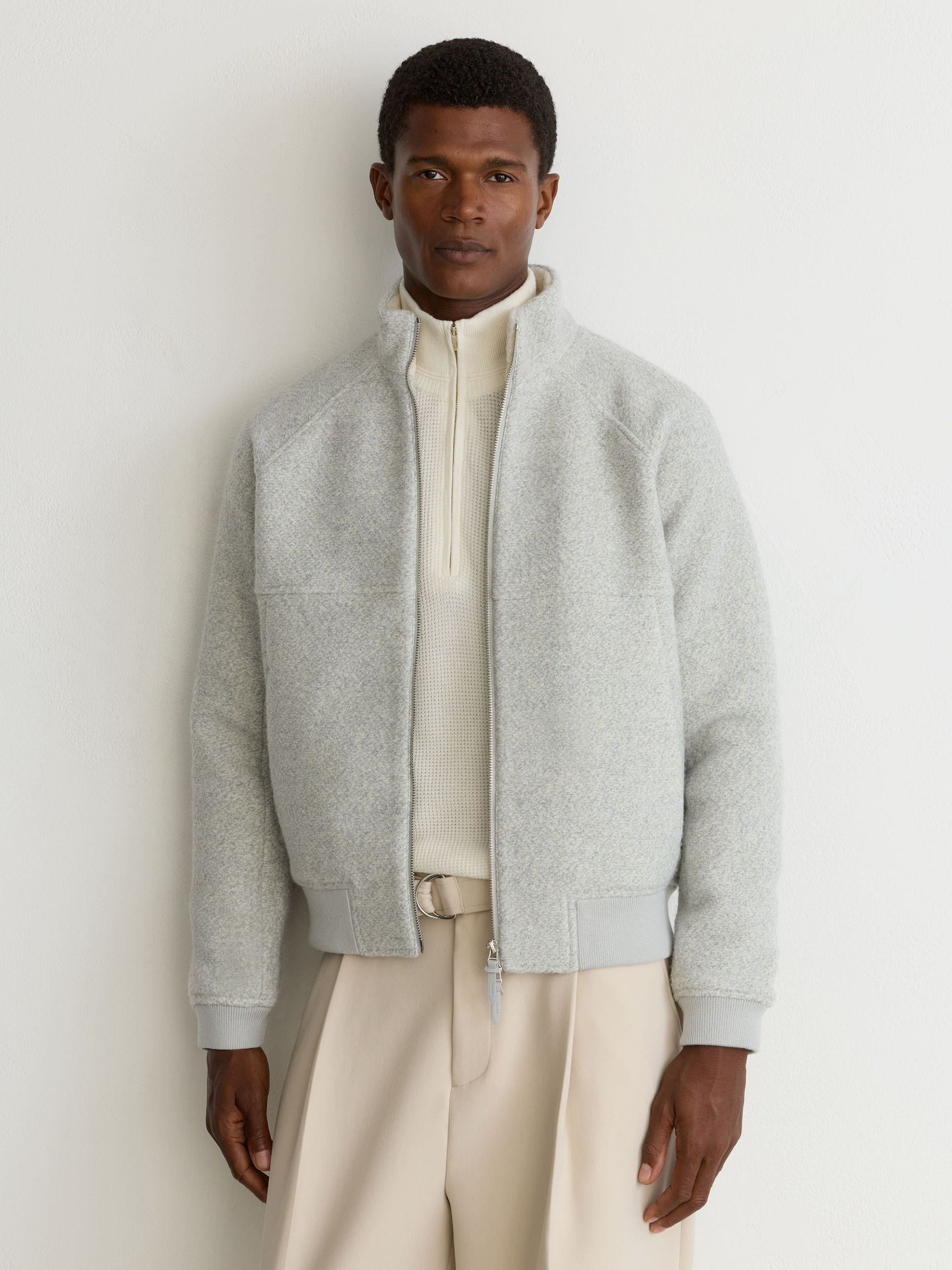 Standcollar Boucle Jacket グレージュ 38 Buy Reiss Soft Grey Thane Bouclé Zip-Through Jacket with Wool from