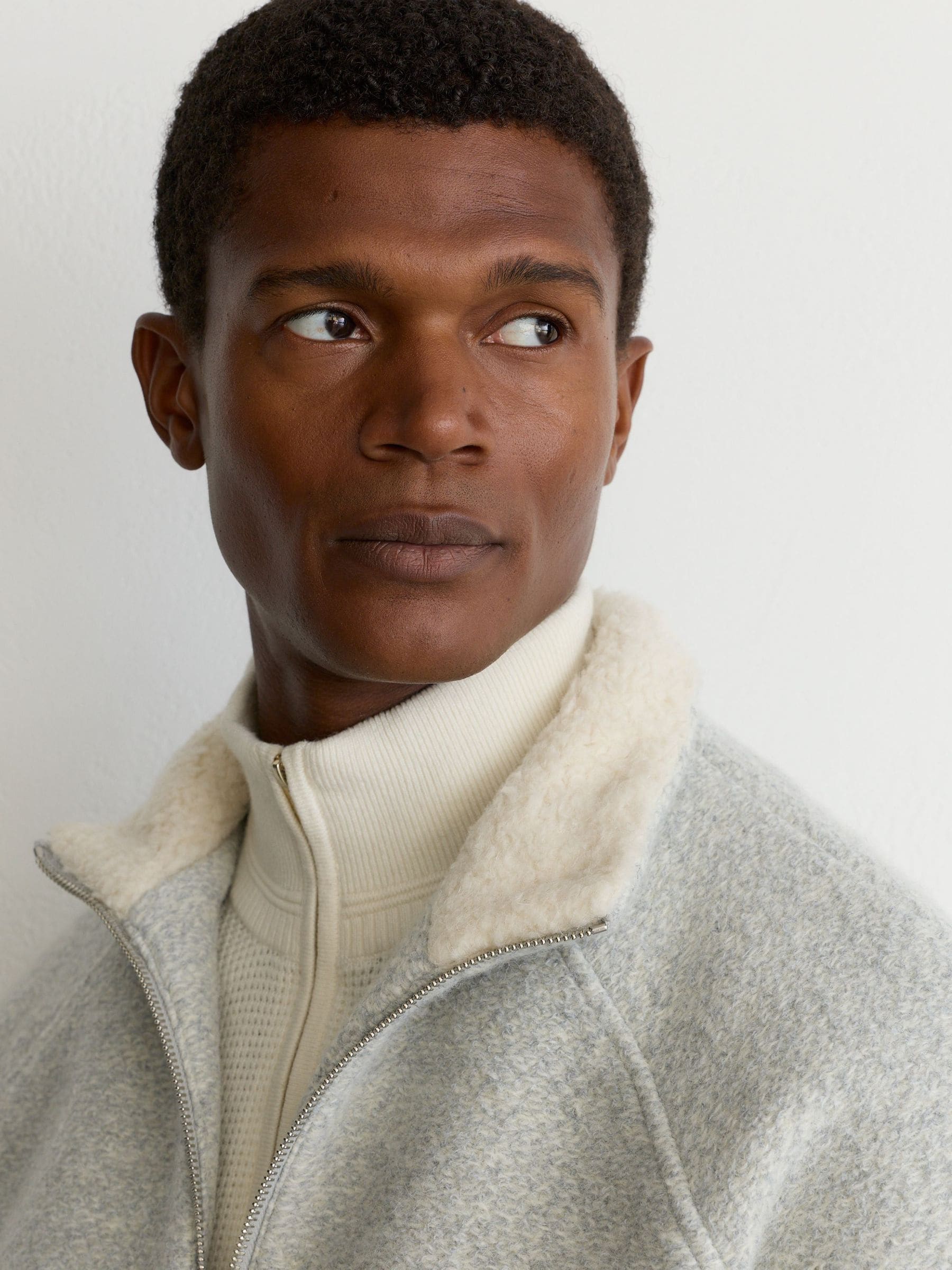 Buy Reiss Soft Grey Thane Bouclé Zip-Through Jacket with Wool from
