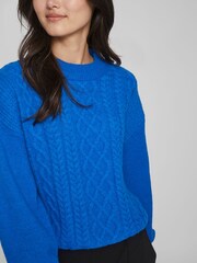 VILA Blue Round Neck Cosy Cable Knit Jumper - Image 4 of 5