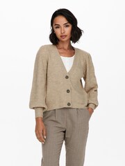 JDY Cream Soft Touch Puff Sleeve Cardigan Jumper - Image 1 of 4
