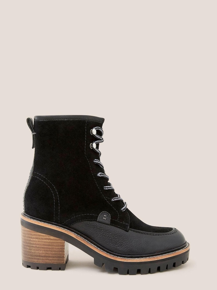 White Stuff Mid Heel Suede Lace-Up Black Boots - Image 1 of 3 White Stuff Mid Heel Suede Lace-Up Black Boots - Image 1 of 3