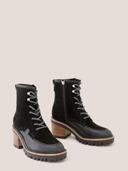White Stuff Mid Heel Suede Lace-Up Black Boots - Image 2 of 3