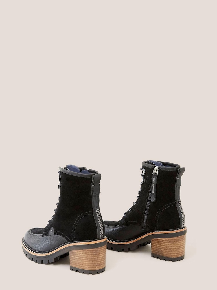 White Stuff Mid Heel Suede Lace-Up Black Boots - Image 3 of 3 White Stuff Mid Heel Suede Lace-Up Black Boots - Image 3 of 3