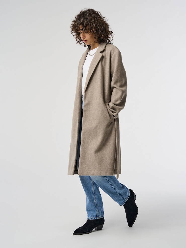 ONLY Brown Tailored Belted Wrap Coat - Image 1 of 8