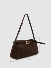 Reiss Chocolate Oriana Suede Belted Shoulder Bag - Image 3 of 8