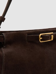 Reiss Chocolate Oriana Suede Belted Shoulder Bag - Image 6 of 8