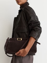 Reiss Chocolate Oriana Suede Belted Shoulder Bag - Image 7 of 8