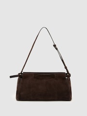Reiss Chocolate Oriana Suede Belted Shoulder Bag - Image 8 of 8
