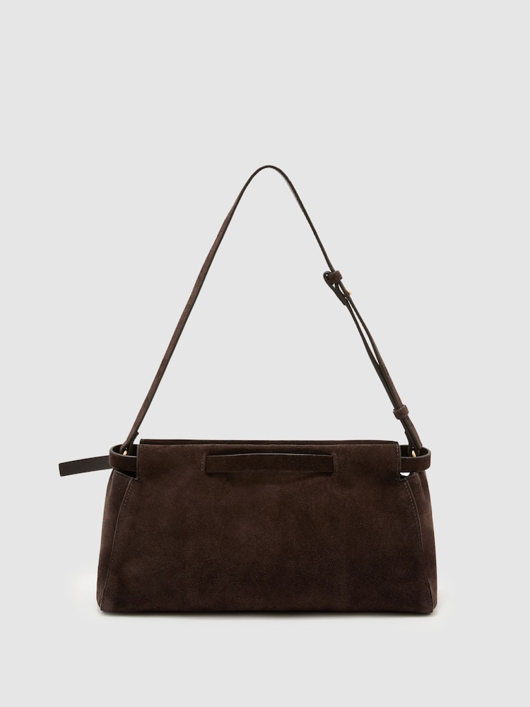 Reiss Chocolate Oriana Suede Belted Shoulder Bag - Image 8 of 8 Reiss Chocolate Oriana Suede Belted Shoulder Bag - Image 8 of 8