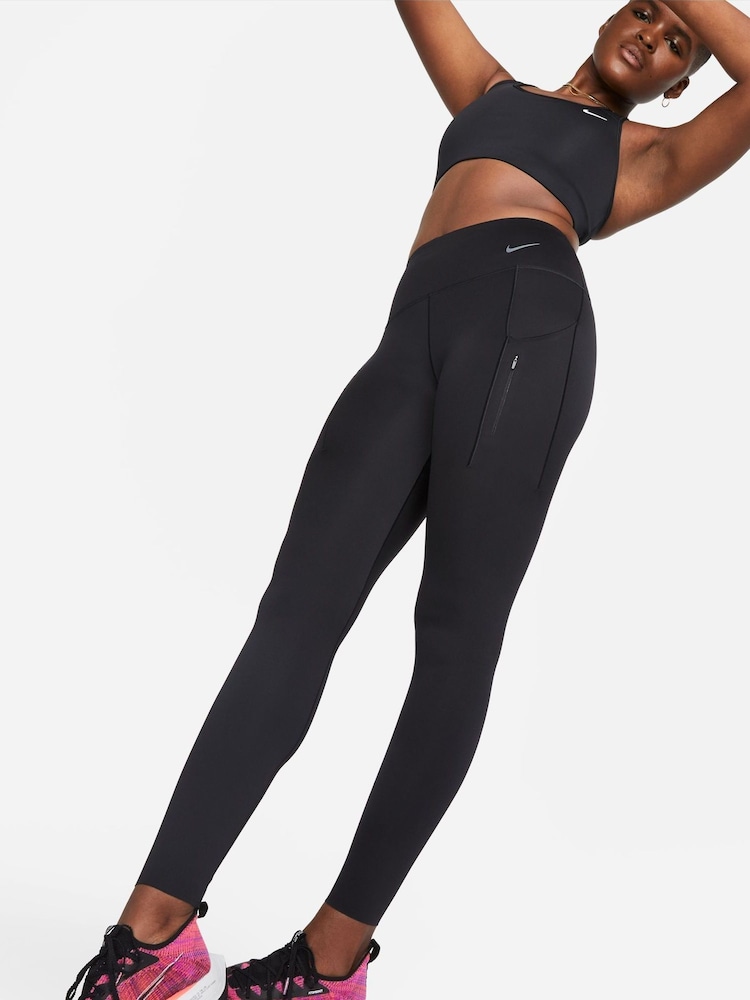 Nike Black Go Firm Support Mid Rise Full Length Leggings with Pockets - Image 3 of 10