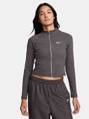 Nike Brown Zip Up Ribbed Knit Jacket - Image 1 of 6
