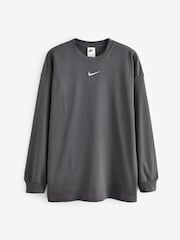 Nike light brown Oversized Mini Swoosh Long Sleeve 100% Cotton T-Shirt - Image 6 of 6
