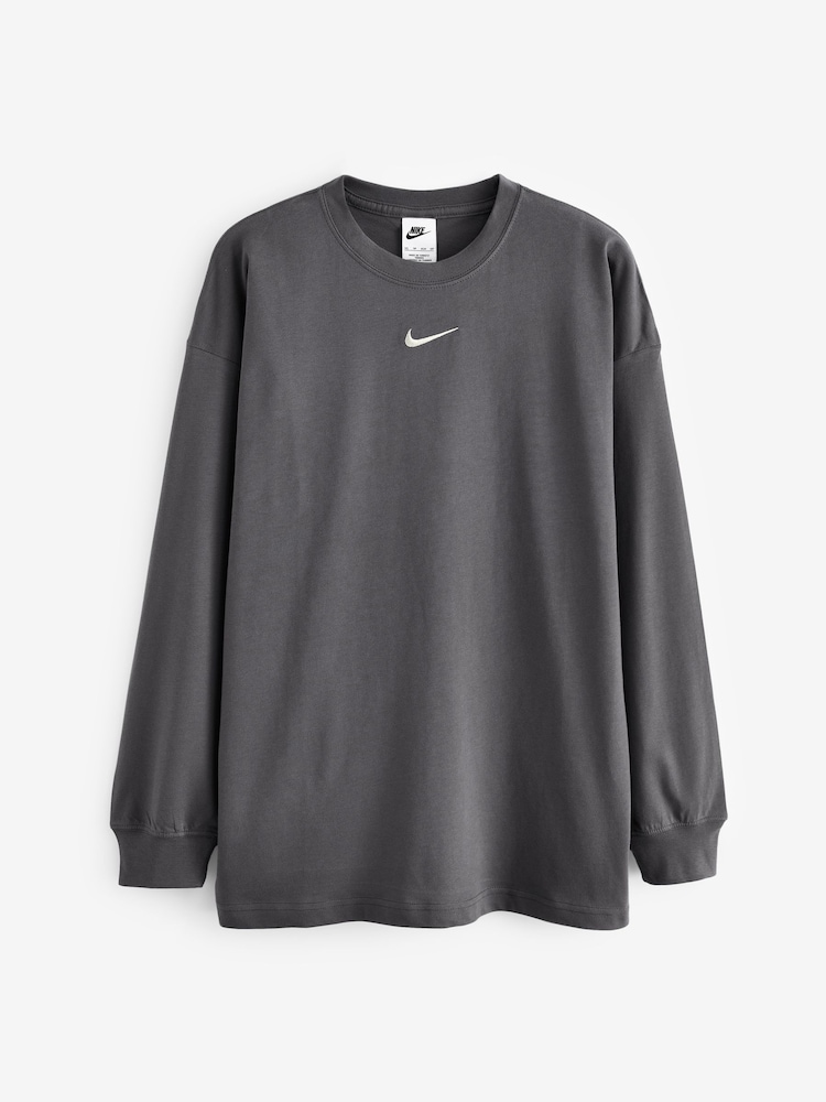 Nike light brown Oversized Mini Swoosh Long Sleeve 100% Cotton T-Shirt - Image 6 of 6
