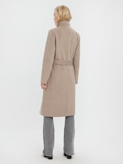VERO MODA Brown Funnel Neck Belted Coat With Wool Mix - Image 2 of 6