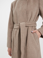 VERO MODA Brown Funnel Neck Belted Coat With Wool Mix - Image 4 of 6