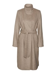 VERO MODA Brown Funnel Neck Belted Coat With Wool Mix - Image 5 of 6
