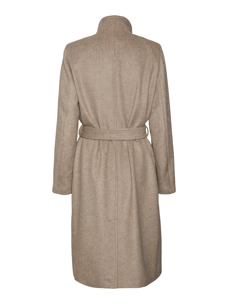 VERO MODA Brown Funnel Neck Belted Coat With Wool Mix - Image 6 of 6