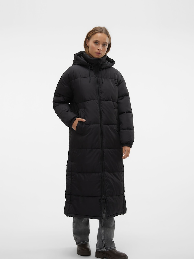 VERO MODA Black Longline Hooded Padded Coat - Image 1 of 6