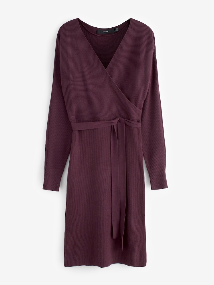 bordeaux - Vero Moda Robe pull en maille enveloppante à col en V - Image 5 of 6