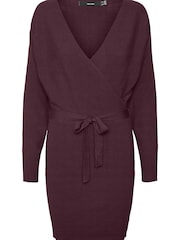 Бордовый - Вязаное платье-джемпер с V-образным вырезом и запахом Vero Moda - Image 6 of 6