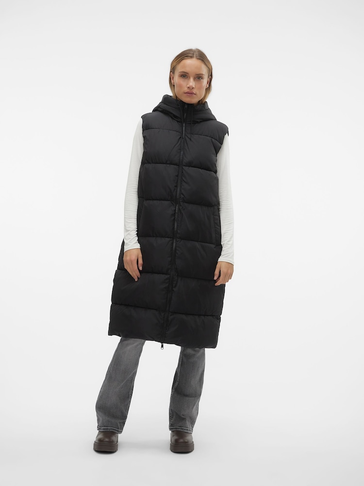 VERO MODA Black Hooded Padded Longline Gilet - Image 1 of 6 VERO MODA Black Hooded Padded Longline Gilet - Image 1 of 6
