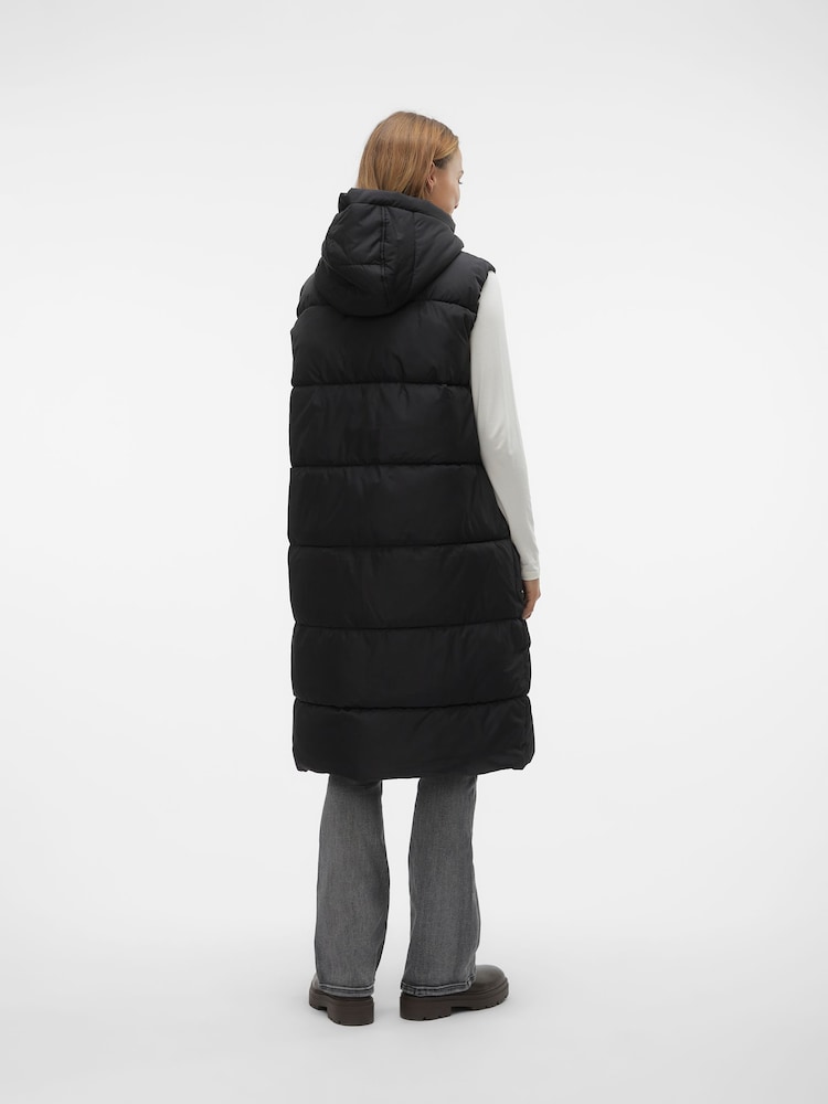 VERO MODA Black Hooded Padded Longline Gilet - Image 2 of 6 VERO MODA Black Hooded Padded Longline Gilet - Image 2 of 6