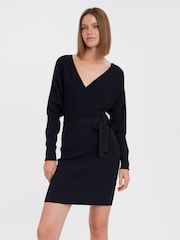 Черный - Вязаное платье-джемпер с V-образным вырезом и запахом Vero Moda - Image 1 of 4