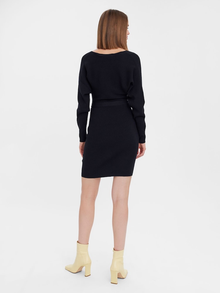 Черный - Вязаное платье-джемпер с V-образным вырезом и запахом Vero Moda - Image 2 of 4