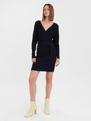 Черный - Вязаное платье-джемпер с V-образным вырезом и запахом Vero Moda - Image 3 of 4