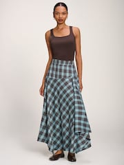 Jolie Moi Blue Asymmetric Check Maxi Skirt - Image 1 of 6