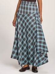 Jolie Moi Blue Asymmetric Check Maxi Skirt - Image 2 of 6